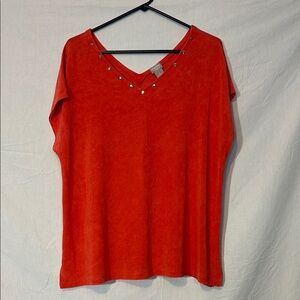 Chicos Red Top with Studded Detail